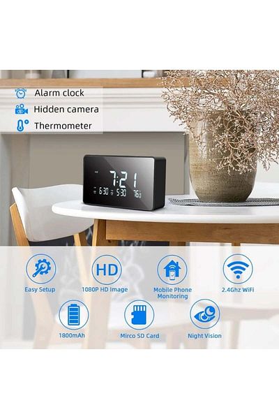 iUni Mini Camera Clock iUni IP61, Wi-Fi, 8GB, Full HD, Night Vision, Indoor Thermometer