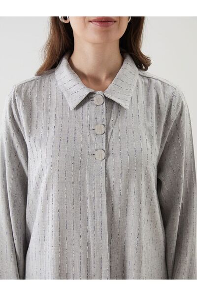 LC Waikiki Košilové šaty LCW Grace s pruhovaným lněným efektem