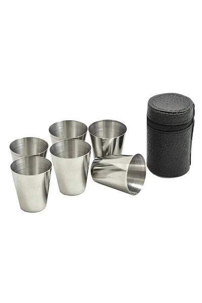 OEM Set of 6 stainless steel shot glasses, 30 ml, with synthetic leather case