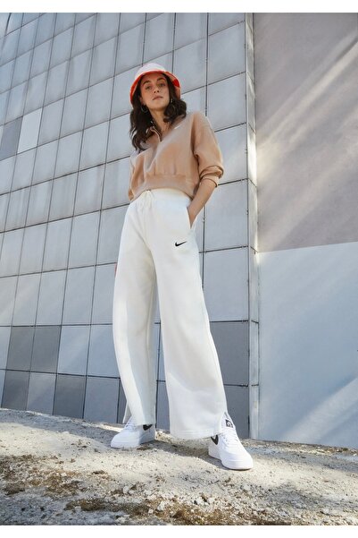 Nike Sportswear Phoenix Fleece High-Waisted Wide Oversize İspanyol Paça Beyaz Kadın Eşofman Altı