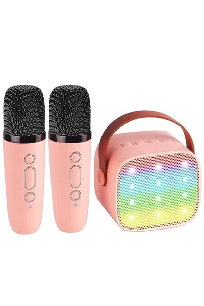 xpress sales Set Karaoke Speaker with 2 Wireless Microphones, Bluetooth, LED Lights, Pink - Virtual Trend