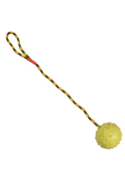 Ropet Jucarie pentru caine, minge cu sfoara si maner, 6 x 40cm, Verde, Ropet
