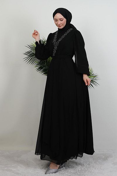 GİYZAMİLA Φόρεμα Stoned Cross Chiffon Μαύρο