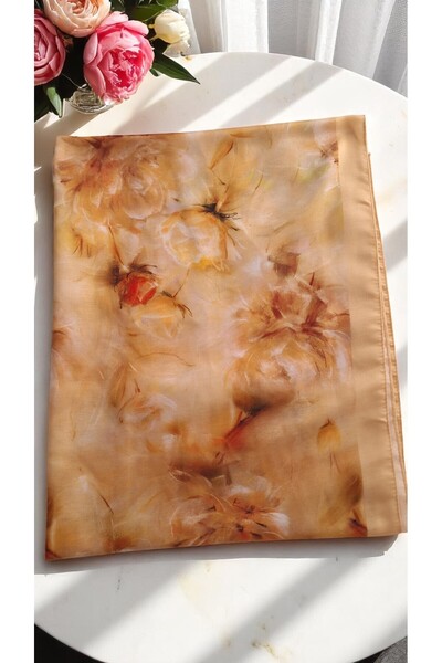 Lavena scarfs Bahar Serisi Çiçekli Desen Pamuklu Dijital Soft Şal - Sarı