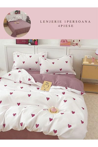 CHIRASO CHIRASO Finet 4-Piece Children's Bedding Set, 155x220 cm, Heart Print, dusty purple