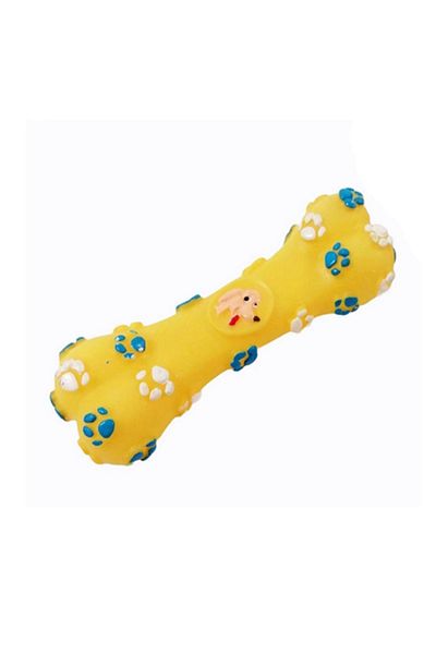Ropet Jucarie pentru caini in forma de os cu sunet, tipatoare, 16cm, Galben, Ropet