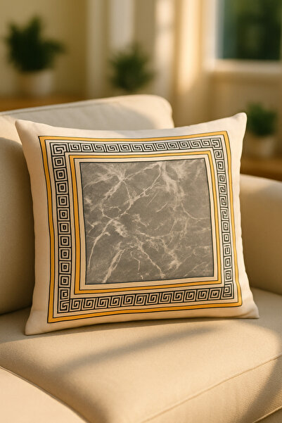 HİG HOME غطاء وسادة من الرخام ذو شبكة ذهبية - طراز كلاسيكي حديث