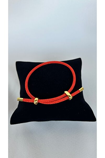 Alvora Accessories Kırmızı Paslanmaz Çelik Ayarlanabilir İp Bileklik