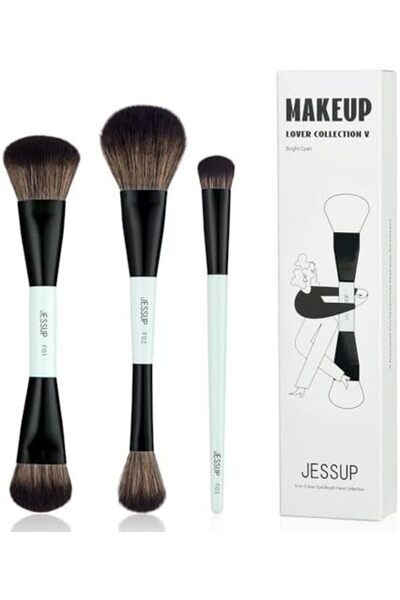 Jessup Face Makeup Brushes 3pcs Double Ended Makeup Brush Set for Foundation, Contour, Blush T503