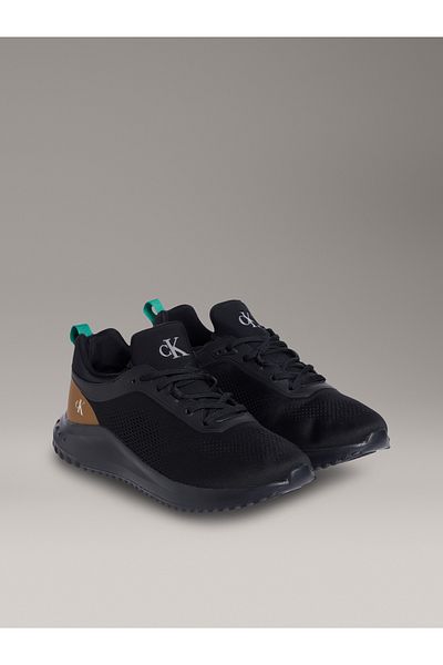 Calvin Klein Men Black & Grain Brown Eva Runner Tech Knit Low Top Sneakers