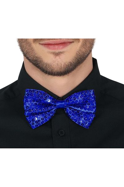 merland benvecocuk Night sparkle blue sequined bow tie 7x2 cm