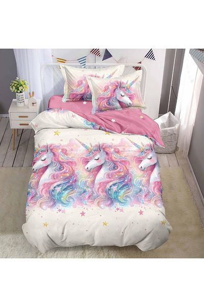 CHIRASO CHIRASO Finet 4-Piece Children's Bedding Set, 155x220 cm, Unicorn Print, pink