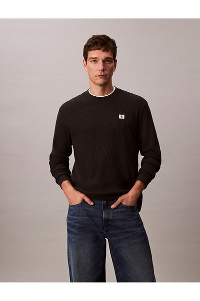 Calvin Klein Men Black Waffle Badge Long Sleeve T-Shirt