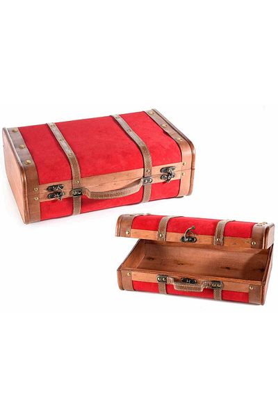 Decorer Set 2 decorative suitcases wood velour 45x16x30 cm, 38x13x24 cm