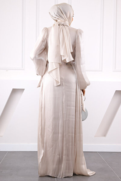 İmajButik Βραδινό φόρεμα σιφόν με πέτρινο συσπειρωμένο μπροστινό μέρος