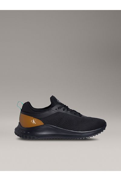 Calvin Klein Men Black & Grain Brown Eva Runner Tech Knit Low Top Sneakers