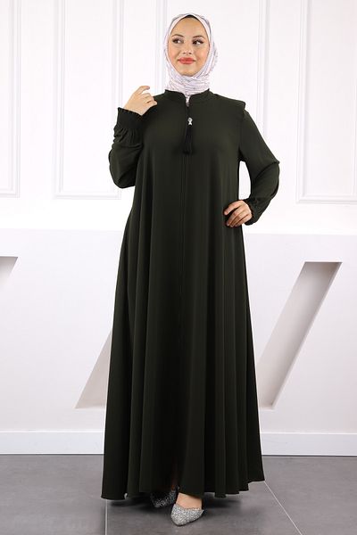 İmajButik Φούστα με ελαστικό φερμουάρ με χακί μανίκι