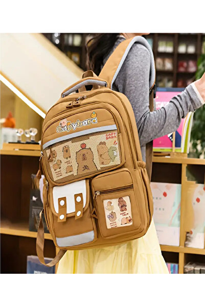 BABUN Голяма, голяма, многокомпонентна, светеща ученическа чанта Capybara, Capybara, ученическа раница за момичета и момчета