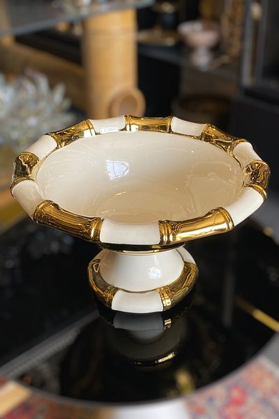LEMİ DEKORASYON Porcelain Bamboo Presentation Bowl with Gold Detail