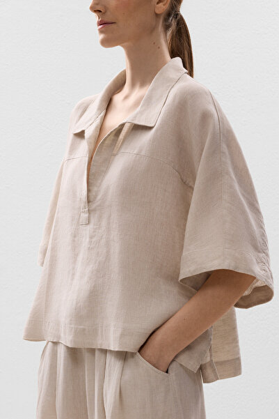 Oysho Oversize short-sleeved 100% linen shirt