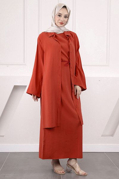 İmajButik Kremit Waist Drawstring Tunic Dress Combination Set