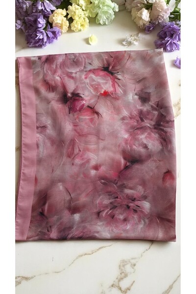 Lavena scarfs Bahar Serisi Çiçekli Desen Pamuklu Dijital Soft Şal - Pembe