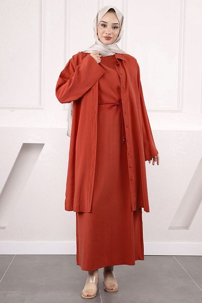 İmajButik Kremit Waist Drawstring Tunic Dress Combination Set