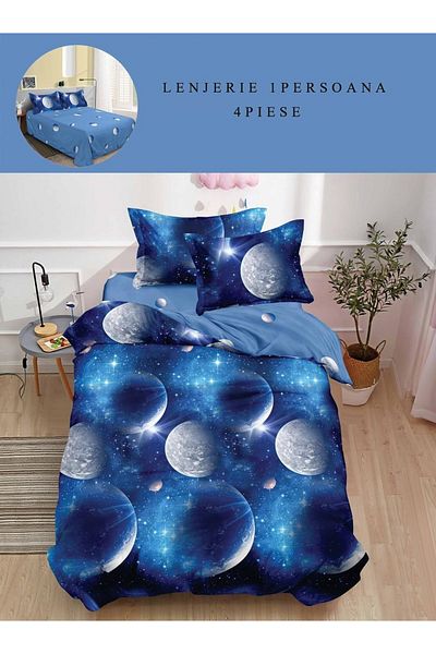 CHIRASO CHIRASO Finet 4-Piece Children's Bedding Set, 155x220 cm, Moon Print, blue