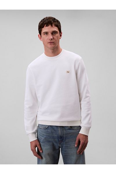 Calvin Klein Male Bright White Cotton Terry Badge Sweatshirt