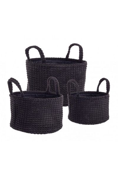 Bizzotto Set 3 baskets textile black 24x14 cm, 27x16 cm, 30x18 cm