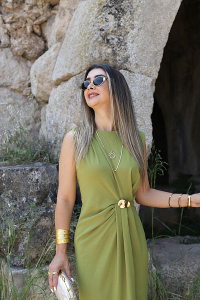 bytugcekaya Φόρεμα Olive Orjin με μηδενικό μανίκι με πόρπη