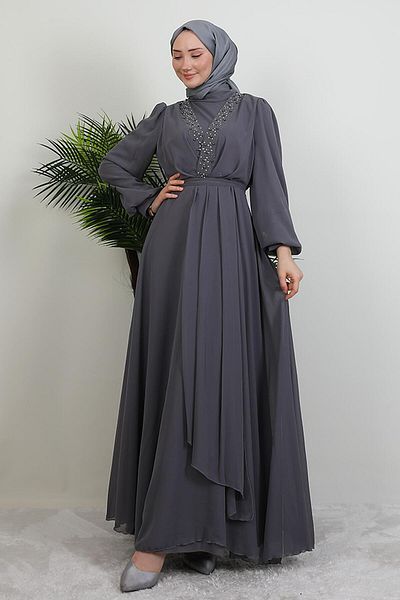 GİYZAMİLA Φόρεμα Stoned Cross Chiffon Γκρι