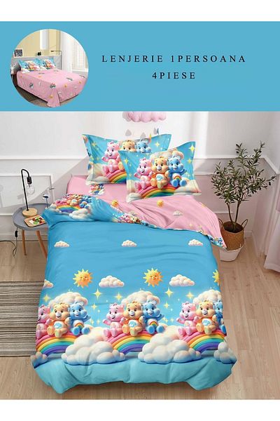 CHIRASO CHIRASO Finet 4-Piece Children's Bedding Set, 155x220 cm, Bears Print, light pink