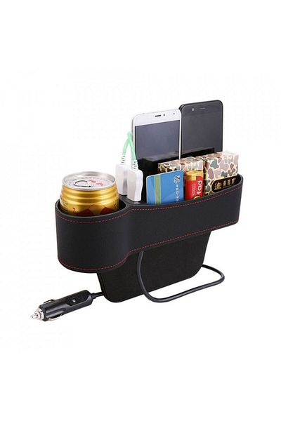 HOZRO Suport Lateral HOZRO, pentru Scaun Auto cu Incarcare, Priza 12V si 2 Porturi USB, Culoare Neagra, Id
