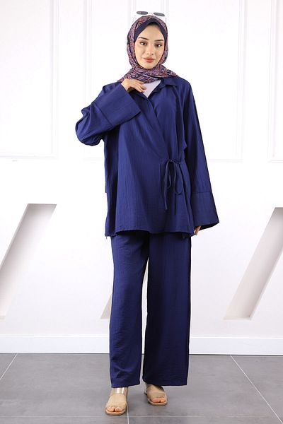 İmajButik Navy Blue Kimono Modal Trouser Suit