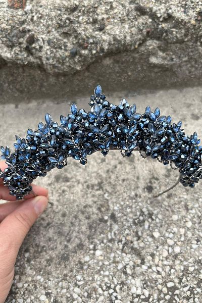 Hobigram Aldonsa Navy Blue Bridal Henna Crown Special Occasion Accessory Women's Crown Hair Accessory – Crown, Crystal Stone