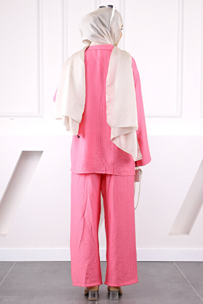 İmajButik Pink Kimono Modal Pants Set