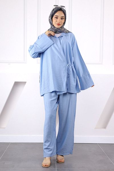 İmajButik Blue Kimono Modal Pants Suit