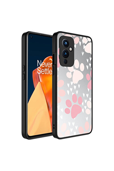 BUTAM BİLİŞİM One Plus 9 Case Mirrored Patterned Camera Protected Glossy Mirror Cover - Paw