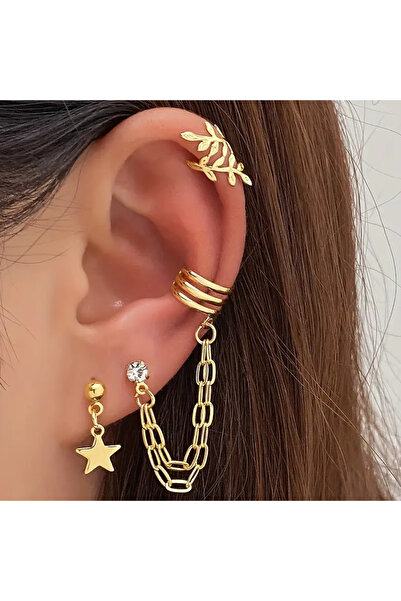 SEVAS GOLD Women's Gold Color Set of 3 Cartilage Earrings