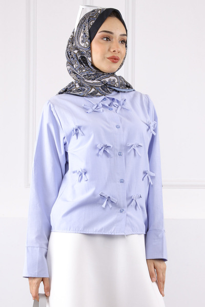 İmajButik Cămașă cu nasturi în față cu fundă albastră