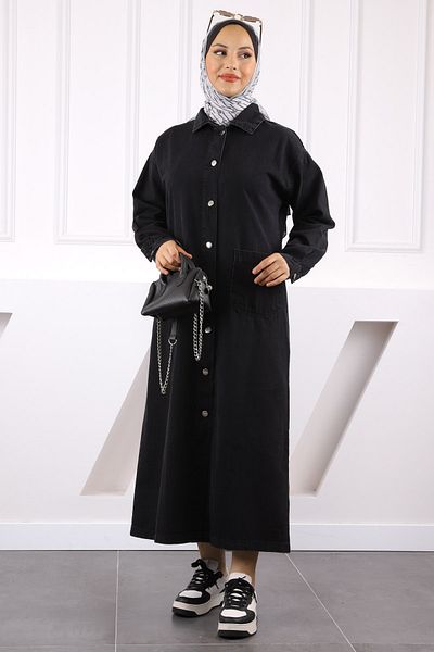 İmajButik Μαύρο τζιν καπάκι με κουμπιά τσέπης