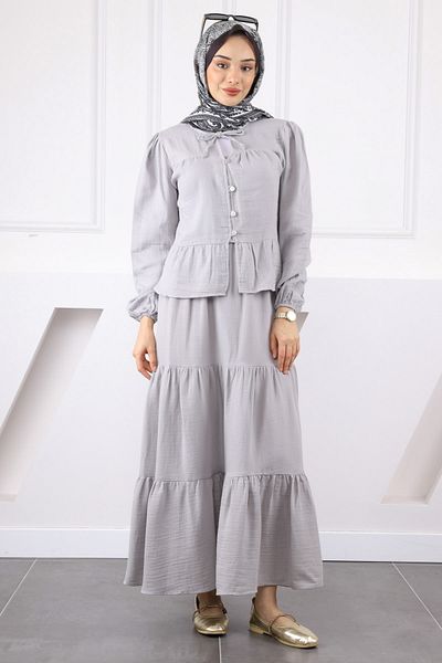 İmajButik Gray Muslin Shirt Skirt Suit