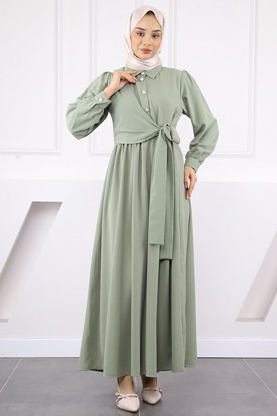 İmajButik Φόρεμα Linda με πλαϊνό δέσιμο χακί