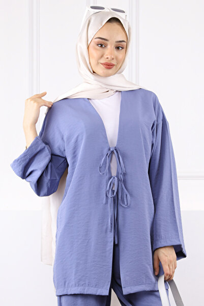 İmajButik Σετ Modal με παντελόνι Indigo Kimono