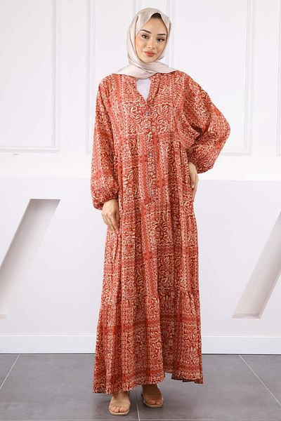 İmajButik Tile Half Button Skirt Layered Dress