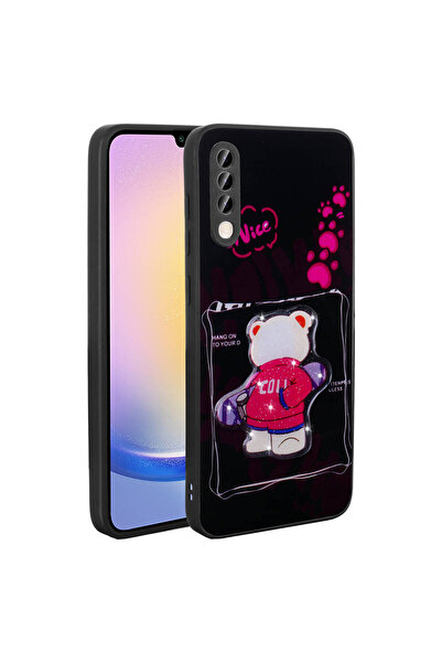 BUTAM BİLİŞİM حافظة هاتف Galaxy A70 من السيليكون مع شكل أيقوني منقوش لامع - أسود