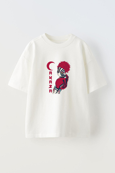 Anetos Tricou Anime Akaza Moon Front cu imprimeu din bumbac alb supradimensionat