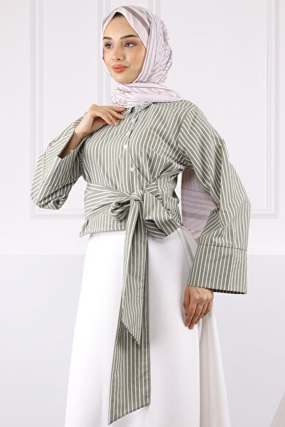 İmajButik Πουκάμισο με δέσιμο στη μέση χακί