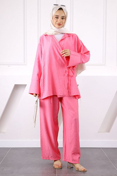 İmajButik Pink Kimono Modal Pants Set